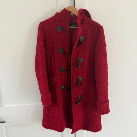 Express Women's Vibrant Red Pea Coat - Picture 1 of 4